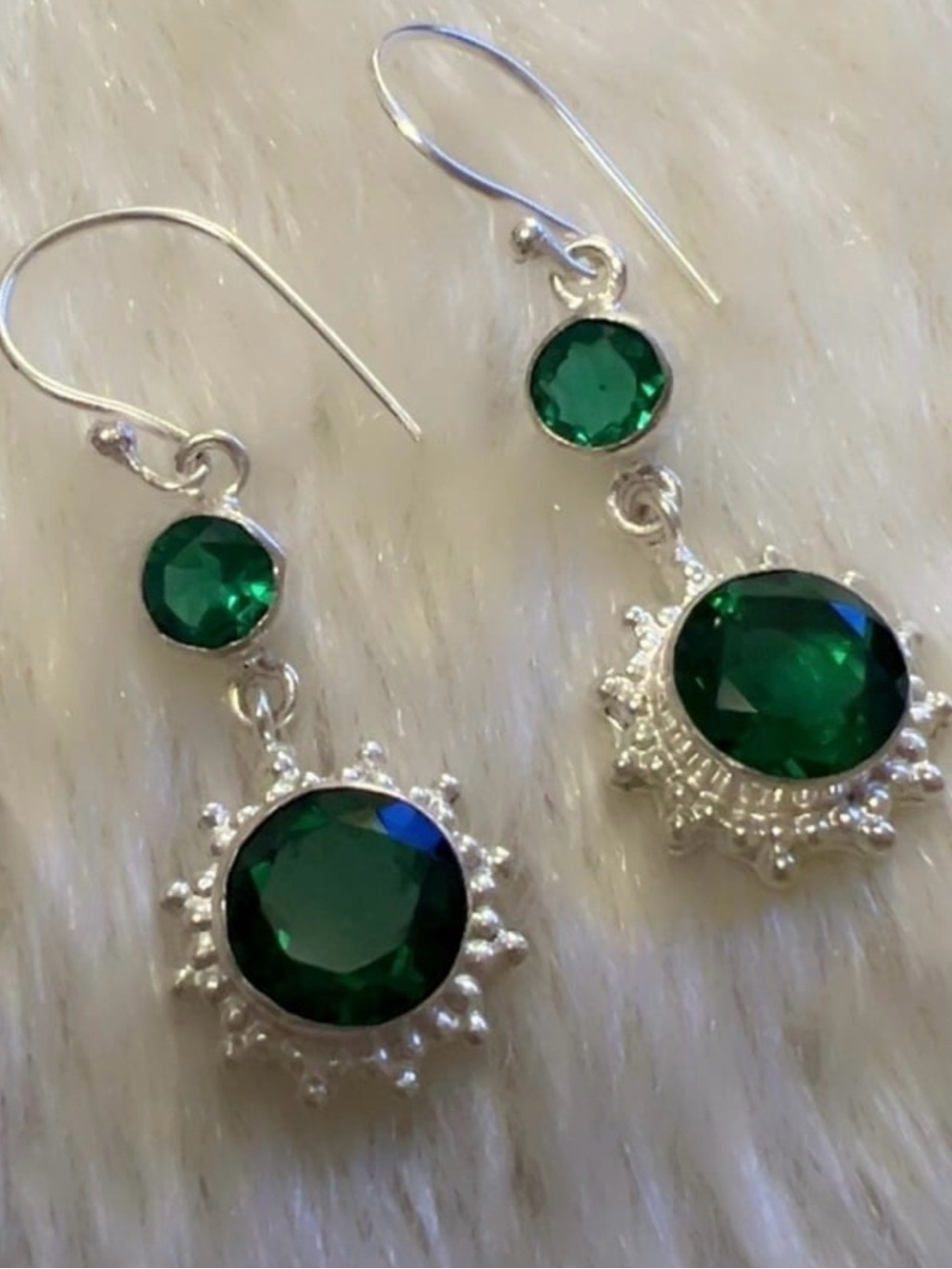 Green Emerald Gemstone 925s Sterling Silver Earrings